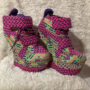 Multi coloured Platform party shoes Sz 8